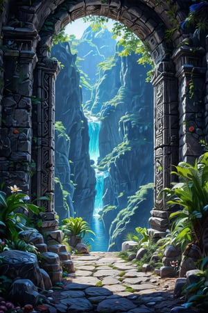 amazing fantasy art, ultra detailed, top quality, extremely intricate, vivid picture, Another world beyond the stone portal,