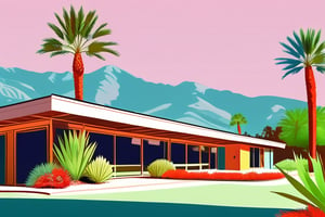 a mid century modern art style image of palm springs