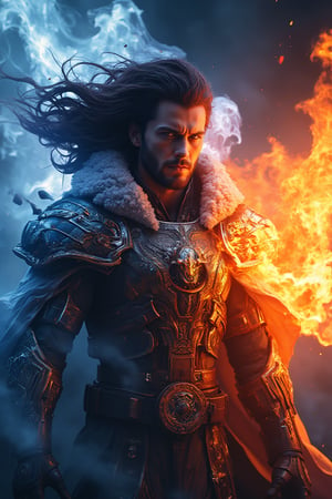 The handsome man with fiery eyes and blazing was cloaked in ice and fire, the 2 women behind him emitted an aura of fire and ice and used weapons