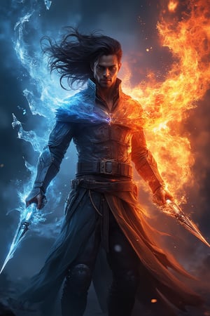 The handsome man with fiery eyes and blazing was cloaked in ice and fire, the 2 women behind him emitted an aura of fire and ice and used weapons