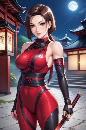 小林,Ninja, lust, (kunai), sexy ninja suit, Japanese castle, ninja sword, low-cut, Deep V low cut, sexy,