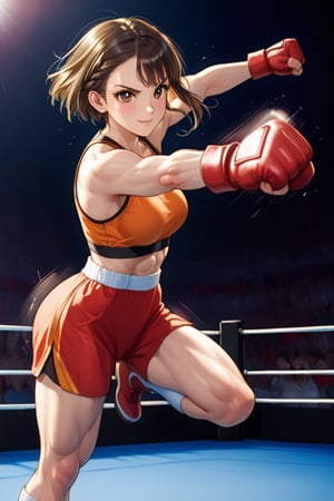 小林,完美五官比例.
Woman. bronze skin. Bangs, Braid, short hair.
Slender eyes. monocle. muscular female, 
Colorful sexy student uniforms and fighting gloves. Fighting stance. looking at the audience. Jumping action effects, Spinning Roundhouse Kick. Fighting arena. 
WIMI, soft light, Backlight. Movie special effects grade style.