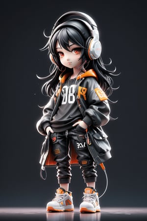 A logo for a female grunge hip hop artist named girl lex Black straight hair larger big anime girl, Hand in pocket, headset