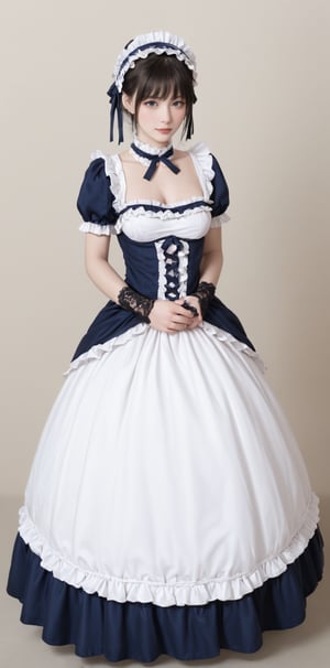 a girl in a lolita dress, lolita_fashion, 1girl, solo, realistic, full body