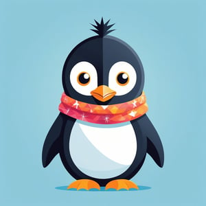 Vector illustration, flat design, friendly cool swag carismatic looking penguin, big forehead, bright colors, made by master graphic designer, arms crossed,  