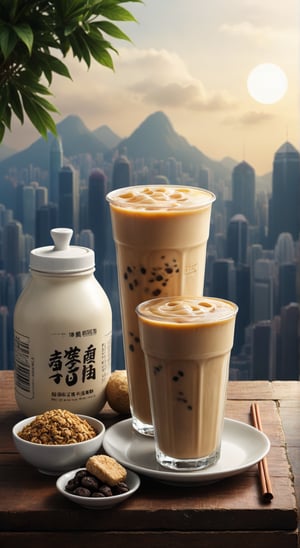 Hong Kong style milk tea composition stock illustration