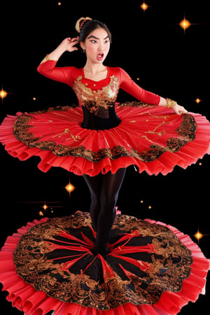 1girl, Mulan, ((angry expression, angry eyebrows)),((yelling angrily at viewer)), open mouth, ((looking at viewer)),red Ballet_tutu,full body, standing,in dance classroom, ((shiny tights)), beautiful legs, high_res, high detailed, ,girl,glitter, shiny, red lips, makeup, heavy makeup, eye shadow, eye liner,