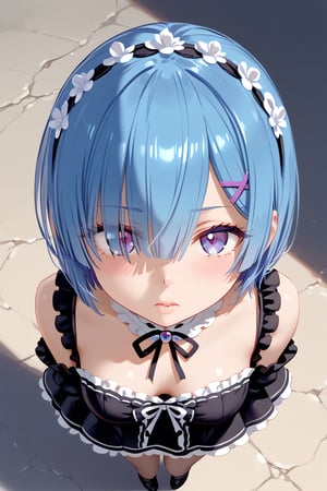 1GIRL,  face is rem, high angle shot