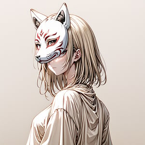 Girl wearing fox mask, mask without ears, kimon9, black hair