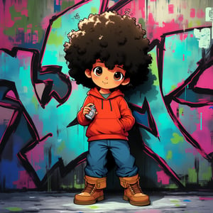 


A cute anime boy with a medium-sized, fluffy afro, wearing a bright red hoodie, baggy jeans, and classic Timberland boots. He stands confidently against a graffiti-covered wall, blending hip-hop street style with anime charm. The graffiti behind him bursts with vibrant colors—deep blues, electric greens, and neon pinks—creating an urban, energetic atmosphere. His pose is casual yet cool, one hand in his pocket, the other holding a spray can, with a playful smirk on his face. The overall vibe is a fusion of anime aesthetics and hip-hop culture, with a soft, cute twist,niji