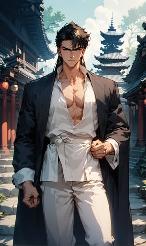 score_9, score_8_up, score_7_up, score_6_up, score_5_up, masterpiece, 1boy, solo, handsome, chiseled jawline, muscular, slim, perfect anatomy, rating_explicit, source_anime, facing directly at the viewer, Expressiveh, concept art, dark theme, BREAK, score_9, score_8_up, score_7_up, more detail XL, outdoors, source_anime, standing, japanese temple background, score_9, score_8_up, score_7_up,Kunzite,Malachite,SMV4