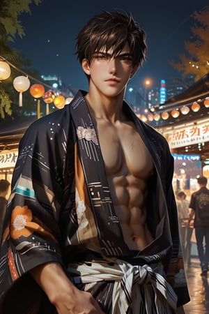 score_9, score_8_up,score_7_up, 1boy, solo, five fingers, handsome, chiseled jawline, perfect anatomy, standing, festival, city background, Expressiveh, concept art, dark theme, japanese matsuri, daytime 
 score_6_up,score_5_up,score_4_up,BREAK, rating_explicit,smooth,REALISTIC,SDXL 1.0,CONCEPT CHARACTER,MODEL,MALE,more detail XL,yukata,source_anime,kinomoto_touya,short hair,brown hair,brown eyes,male focus