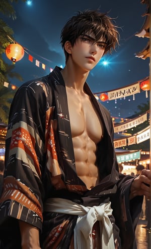 score_9, score_8_up,score_7_up, 1boy, solo, five fingers, handsome, chiseled jawline, perfect anatomy, standing, festival, city background, Expressiveh, concept art, dark theme, japanese matsuri, daytime 
 score_6_up,score_5_up,score_4_up,BREAK, rating_explicit,smooth,REALISTIC,SDXL 1.0,CONCEPT CHARACTER,MODEL,MALE,more detail XL,yukata,source_anime,kinomoto_touya,short hair,brown hair,brown eyes,male focus