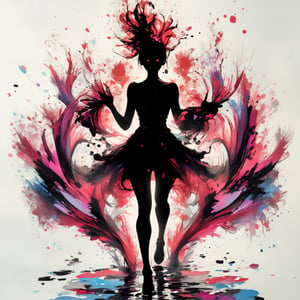 silhouette of an anime girl, ink brushstrokes in background, looking at viewer, dancing pose, ink rain, stunning image, ink smoke, digital art, professional style, ((masterpiece quality: 2)), ink droplets, attractive image.,INK,Ink art,noc-futuristic