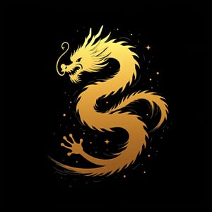 Stylized Chinese dragon in full gold color, single stroke of gold paint, black background, design for kung fu taiji quan,elegant, simple, aggressive, attractive,Americunt9