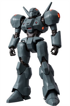 Full body image of Robotech battledroid with dark grey armour, very detailed metal armour plating, Its rounded helmet like head and large rounded shoulders, Facing the camera, Standing on a plain white background, very elaborate and detailed, very fine details, very contrasted shadows, overhead lighting,MECH,COMBAT ARMOR