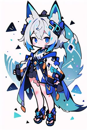 blue fox ear white hair blue armor moon symbol