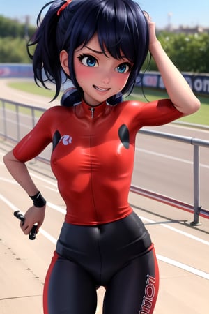 Vélodrome, cycling race, sweating, lycra, Ladybug, marinette, athletic, fit, petite 