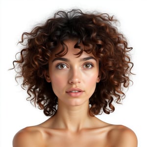 Isolated Object,white background, 32k, 8k, Photorealistic of a curly hair woman