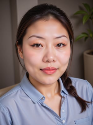 blurry, depth_of_field, blurry_background, blurry_foreground, photo_\(medium\), 1girl, nail_polish, photo_background, braid, striped, twin_braids, 3d, earrings, solo, jewelry, blue_nails, realistic, asian, black_hair, motion_blur