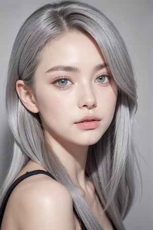 1girl, (caucasian skin), (( 20 years old)), portrait 3/4, dark greengrey eyes, grey hair, European and American cartoon,( hand drawing:1.2) ,DRAWING,cartoon,anime