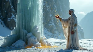 The enigmatic magician, shrouded in an ethereal mother-of-pearl robe adorned with gilded patterns and arcane runes, stands before a towering monolith. With a flick of his wrist, he summons the very winter to his command, manipulating the ice rock's surface with mesmerizing tenebrism and ray-traced reflections. One by one, he delicately lifts shimmering motes of gold dust, the 3D 8K reverse zentagle patterns dancing across the particles as they levitate in the air, captivating the senses.
The air crackles with an undercurrent of dark energy, the shadows cast by the magician's movements elongating and twisting, as if the very fabric of reality bends to his will. Each grain of dust seems to hold a universe within, a kaleidoscope of possibilities waiting to be unleashed.
The scene is one of sinister elegance, a display of power and arcane knowledge that leaves the observer both transfixed and unsettled, uncertain of the magician's true intentions. This is a moment frozen in time, a glimpse into a world where the boundaries between the natural and the supernatural blur, and the very elements themselves bow to the whims of the master of the arcane.