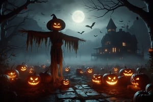 Halloween environment. batty bats, pumpkins halloween,explicit,DarkHalloween,Scarecrow