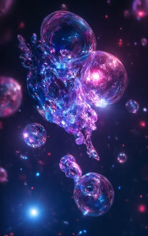 balls made of glass falling in outer space , the vies is fabulous , cinematic, magnificent, neon, glow, smooth , HD, hyper realistic, intricately detailed, bumpy, flood light, 78fhuirh