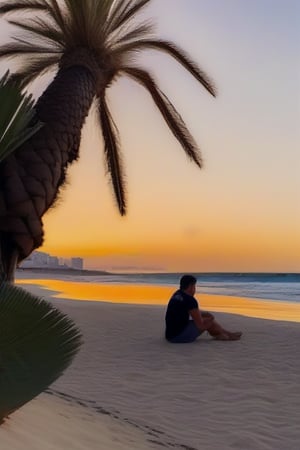 En la playa  frente a una palmera 