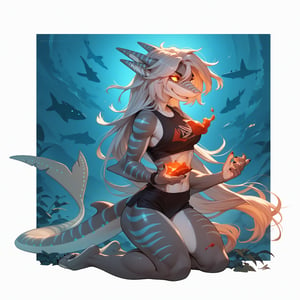 score_9,score_8_up,score_7_up BREAK, SDXL,1girl, long hair, tail, glowing, glowing eyes, anthro, furry female,  shark hybrid