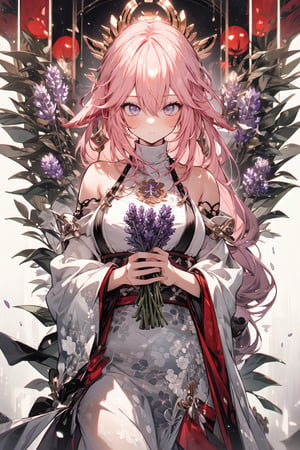 An animated image of three girls with long pink hair and white wings. The girl in the middle is holding a bouquet of red berries, while the girl on the left is holding her arm in her arms. There are flowers and leaves surrounding the girls. The background is a lavender color.