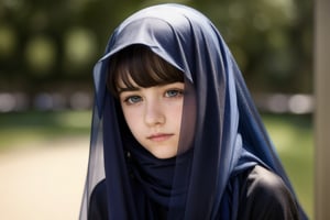 upper body view of a young european teenage girl, very cute, shy, embarassed, wearing a veil