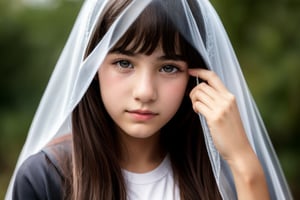 upper body view of a young european teenage girl, very cute, shy, embarassed, wearing a veil