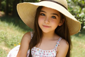 teenage girl, cute face, outdoor, hat, sun dress