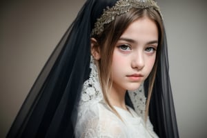 upper body view of a young european teenage girl, very cute, wearing a veil, AIDA_LoRA_valenss