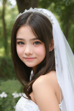 teenage girl, cute face, wedding_veil, outdoor