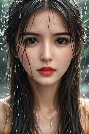 1美女在雨中,特写