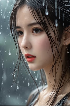 1美女在雨中,特写,front_view