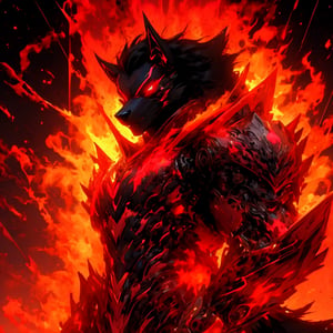 8k, masterpiece, anthro, male, solo, robot, werewolf, black fur, handsome, bara, muscular, huge muscles, flowing black hair, glowing red eyes, werewolf ears, snout, werewolf tail, biomechanical armor, sci fi armor, mask, exoskeleton, fullbody, body shot, glowing, aura, dark background, r!ge, (violet theme: 1), (pink theme: 1.1), (red theme: 1.2)