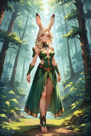 Viera greenmage sexy, standing in forest,score_9,score_8_up,score_7_up,source_anime,