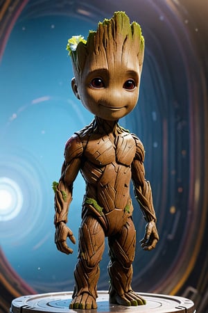 Generate a photorealistic full body portrait of (Baby Groot:1.4) (from Guardians of The Galaxy:1.3). BREAK cute smile, looking at the viewer, (extreme realism:1.4), award-winning photo, sharp focus, detailed, intricate,art_booster