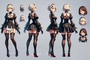 1 chibi girl, NieR Automata Girl, full body stand, High detailed, masterpiece, best quality, 8K, highres, absurdres:1.2, masterpiece, best quality, ultra-detailed,  (multiple views, full body, reference sheet:1)