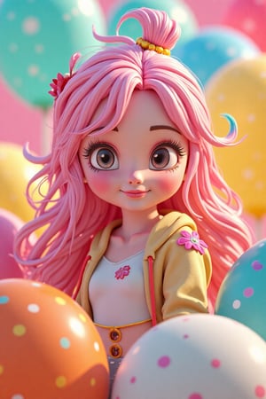 ((2woman)),  Anime girl  full body, 3D cartoon figure girl, with great attention to detail, beautiful and delicate eyes, pink hair, playing with muliti coloured, Balloons at muliti coloured  theme park, detailed, dynamic beautiful pose, dynamic pose, natural light, ((realistic)) quality: 1.2), dynamic distance shot, cinematic lighting, perfect composition, super detail, masterpiece, (best) quality: 1.3), reflection, high resolution CG Unity 8K wallpaper, simple background, masterpiece, (photorealistic): 1.2), random angle, side angle, full body,