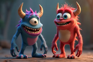 junior monsters, Sally and Mike Vazovsky, 3d render