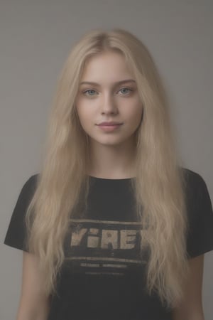 ((Generate hyper realistic half body portrait of captivating scene featuring a stunning 20 years old girl,)) ((frontal view,)) with medium long blonde hair, flowing curls, little smile, donning a sport shorts and a black shirt (((with text "40K Thanks to all"))), piercing, blue eyes, medium chest, photography style , Extremely Realistic, ,photo r3al