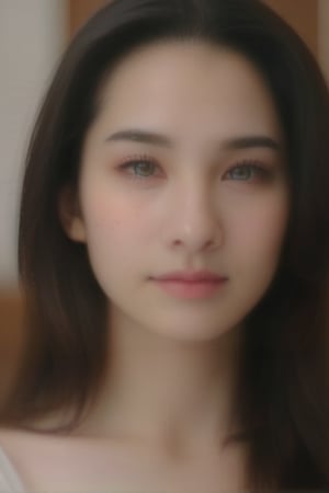 1girl, solo, long hair, bold beautiful looking at viewer, smile, black hair, brown eyes, jewelry, closed mouth, collarbone, upper body, earrings, lips, facial mark, forehead, forehead mark, realistic, 