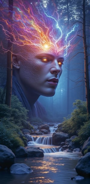 psionic deity, 1boy, extremely vibrant colours, normal skin Highly detailed, highly cinematic, close-up image of a deity of magic, perfect composition, psychedelic colours, magical flowing water, forest nature, lots of details, star supernova nebula metallic ink, beautifully lit, a fine art painting by drew struzan and karol bak, gothic art, dark and mysterious, ilya kuvshinov, russ mills, dragonlike
