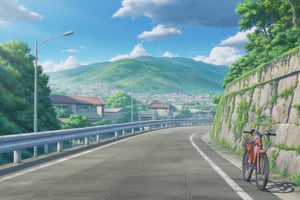 anime bicycle wallpaper, scenery, bicycle is parked on the right side of the image, ufa city, 3d render