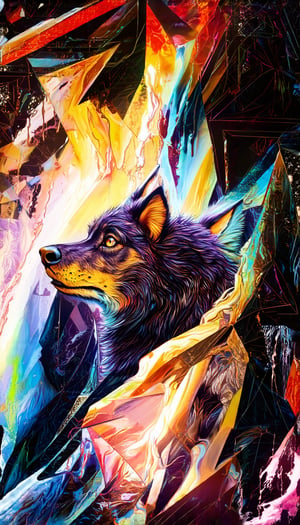 elaborate and intricate ink illustration of a mechanical wolf with silken fur, solar winds made of liquid  by James Jean, Peter Mohrbacher golden ratio, hypervivid geometric, fluid acrylic, elegant gradients, 3d liquid detailing, subsurface scattering, textured, intricate, dripping paint, 8k resolution octane render, 