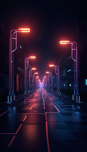 Vector illustration, street lights, futuristic and abstract design, smooth lines and geometric shapes, digital style, neon colors, black background, glow effect